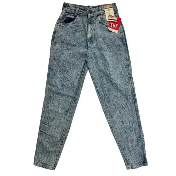 VTG 80s NWT High Rise Acid Wash Jeans Women's 8 Petite Americana USA Deadstock - Picture 2 of 15